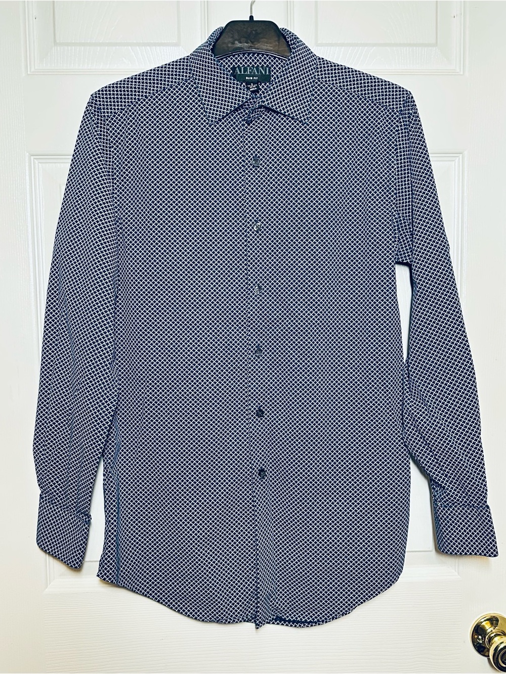 Alfani Slim Fit Men’s Dress Shirt Size Small 14-14 1/2 32-33 Blue Geometric